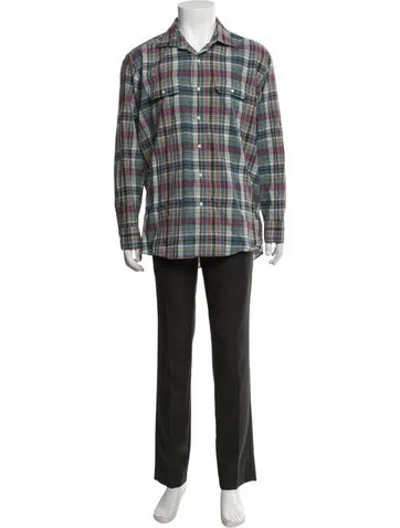 Pre-owned Sid Mashburn Plaid Print Long Sleeve Shirt In Green
