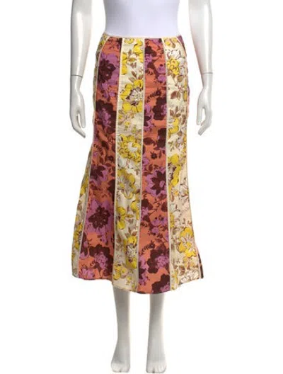 Pre-owned Significant Other Floral Print Midi Length Skirt In Yellow