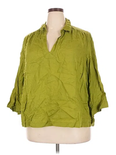 Pre-owned Sigrid Olsen 3/4 Sleeve Button Down Shirt In Green
