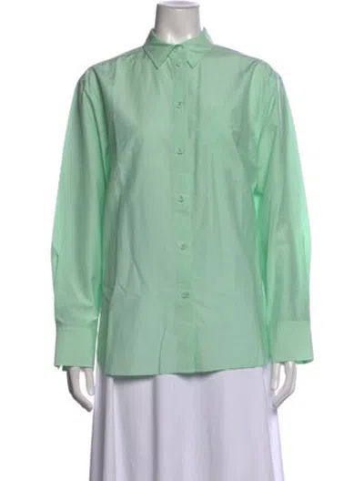 Pre-owned Silk Laundry Long Sleeve Button-up Top In Green