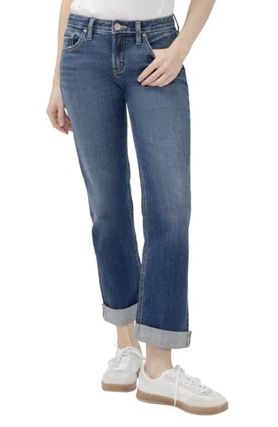 Silver Jeans Co. Chelsea Cuffed Boyfriend Jeans In Blue