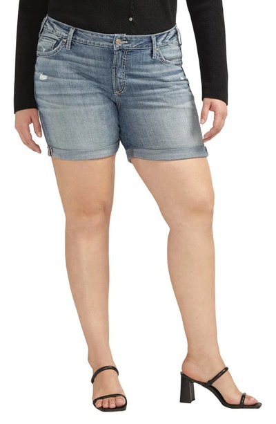 Silver Jeans Co. Distressed Boyfriend Roll Cuff Denim Shorts In Indigo