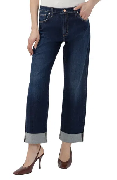 Silver Jeans Co. Willow High Waist Cuffed Relaxed Straight Legs In Blue