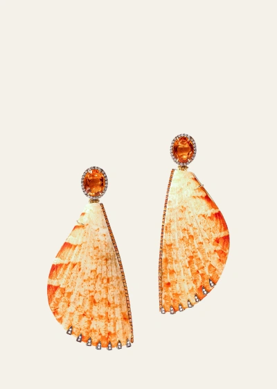 Silvia Furmanovich 18k Yellow Gold Shell Drop Earrings With Citrine, Diamonds, And Sapphire