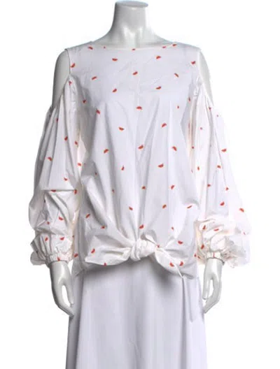 Pre-owned Silvia Tcherassi Printed Bateau Neckline Blouse In White