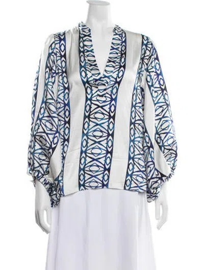 Pre-owned Silvia Tcherassi Silk Printed Blouse In White