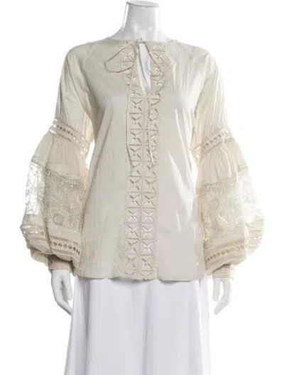 Pre-owned Silvia Tcherassi Tie Neck Long Sleeve Blouse In Neutrals