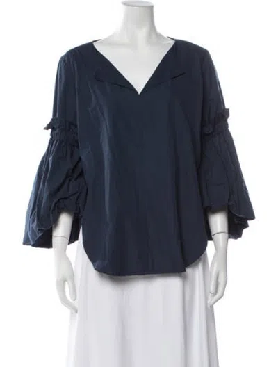 Pre-owned Silvia Tcherassi V-neck Three-quarter Sleeve Blouse In Blue