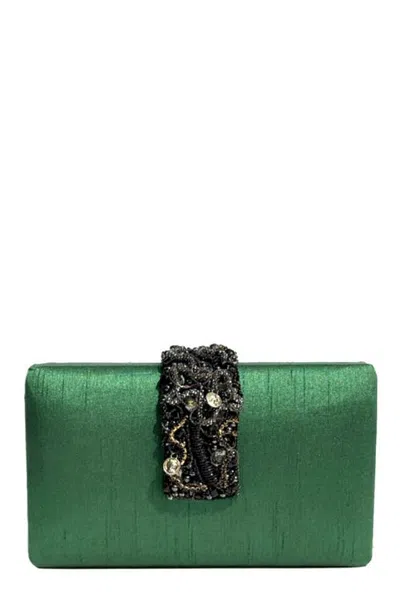Simitri Beaded Fringe Clutch In Evergreen