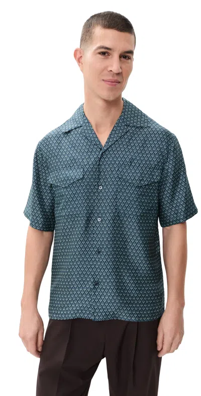 Simkhai Clarke Printed Silk Shirt Midnight White In Blue