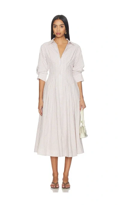Simkhai Jazz Pintuck Midi Dress In Sand Gingham