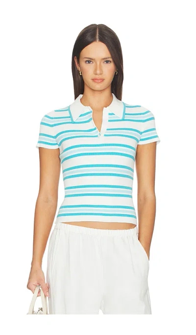 Simkhai Luka Striped Cotton Polo In Surf Pool Stripe
