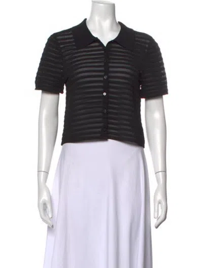 Pre-owned Simkhai Striped Short Sleeve Polo In Black