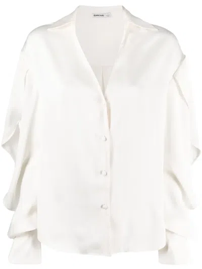 Simkhai V-neck Draped-sleeve Shirt In Neutrals