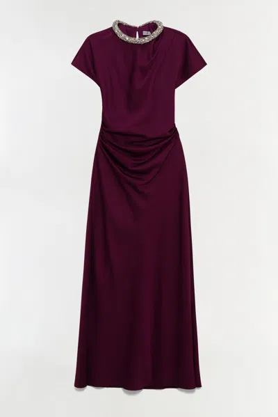 Simkhai Women's Short Sleeve Eliza Satin Gown In Dark Orchid In Purple