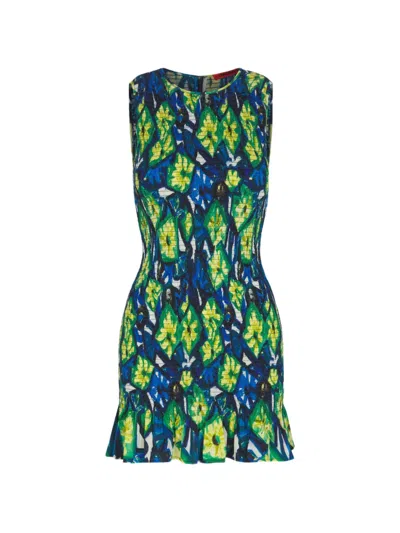 Simon Miller Belle Smocked Sleeveless Cotton Mini Dress In Multi