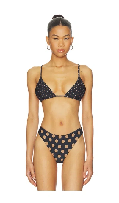 Simon Miller Bwai Bikini Top In Black & Tan Polka Dot