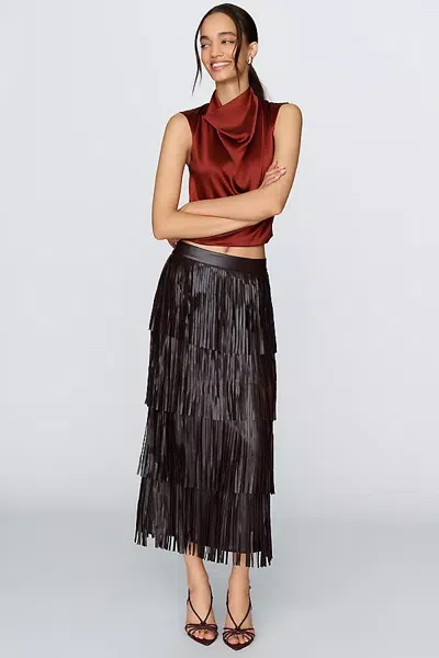Simon Miller Za Za Faux Leather Fringe Skirt In Brown