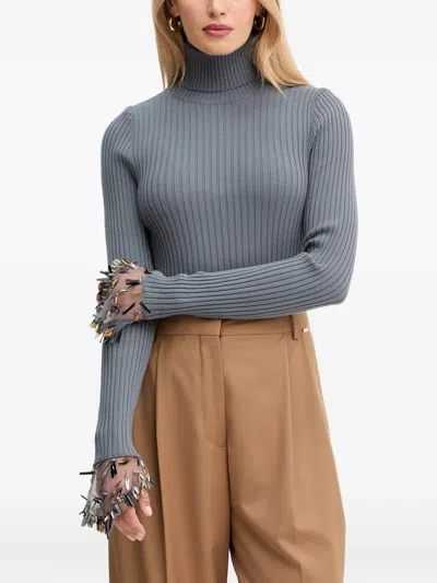Simona Corsellini Embellished Turtleneck Sweater In Gray