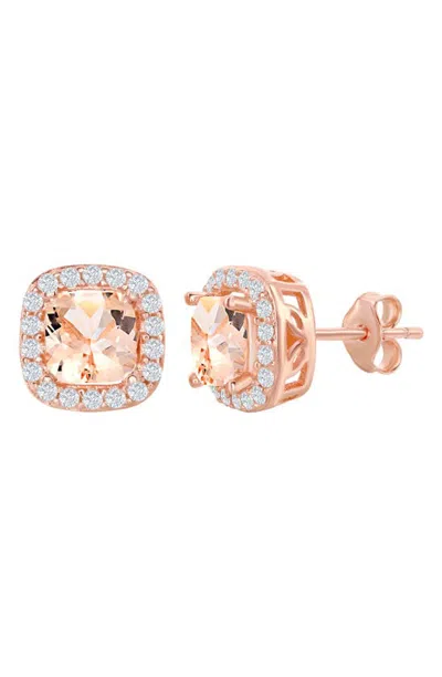Simona Rose Gold Plated Sterling Silver Morganite & Cz Stud Earrings