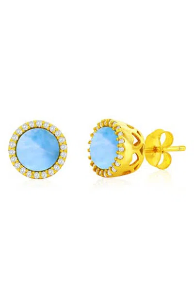 Simona Sterling Silver Round Larimar & Cubic Zirconia Halo Stud Earrings In Blue