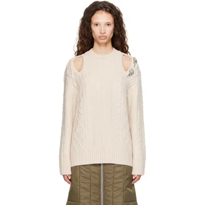 Simone Rocha Beige Cable Knit Slash Sweater In White