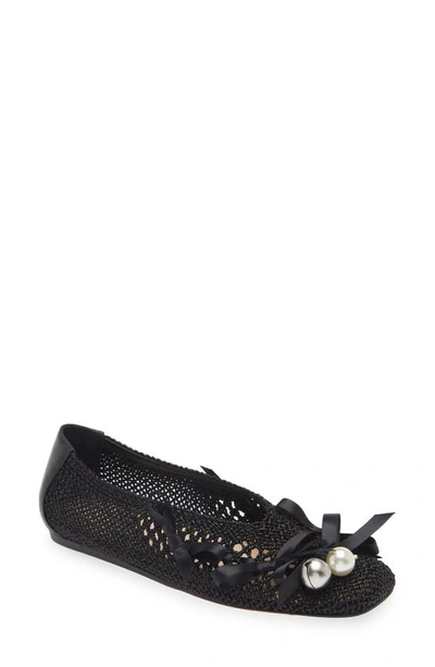 Simone Rocha Bell Charm Crochet Ballet Flat In Black / Black / Pearl