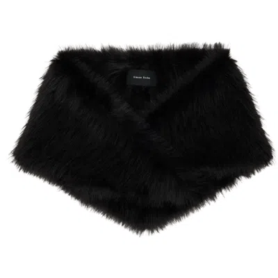 Simone Rocha Black Embellished Faux Fur Neckerchief Scarf