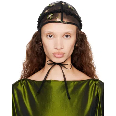 Simone Rocha Black Frill Embellished Bonnet