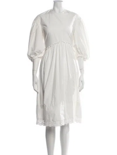 Pre-owned Simone Rocha Crew Neck Midi Length Dress In White