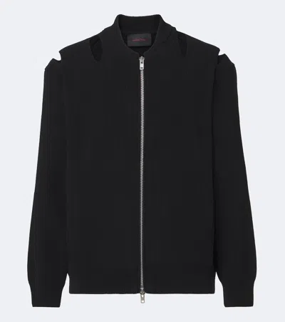 Simone Rocha Cutout Wool-blend Zip-up Cardigan In Black