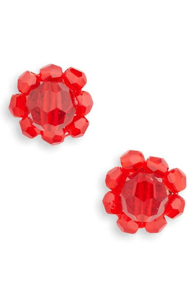 Simone Rocha Mini Daisy Crystal Stud Earrings In Red