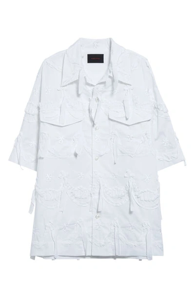 Simone Rocha Oversize Embroidered Ruffle Cotton Button-up Shirt In White