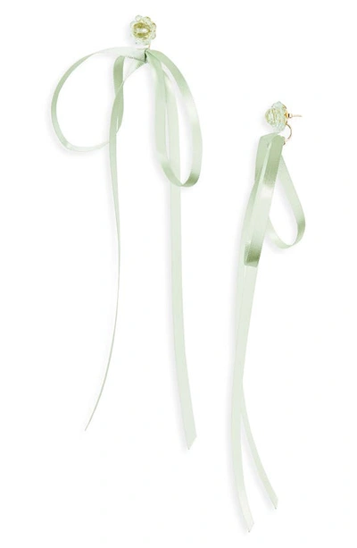 Simone Rocha Ribbon Bow Drop Earrings In Green