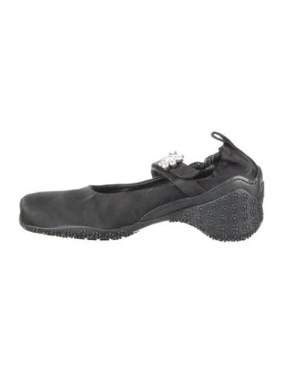 Pre-owned Simone Rocha Satin Crystal Embellishments Mary Jane Flats In Black
