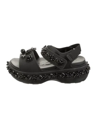 Pre-owned Simone Rocha X Crocs Rubber Crystal Embellishments Sandals W/ Tags In Black/green