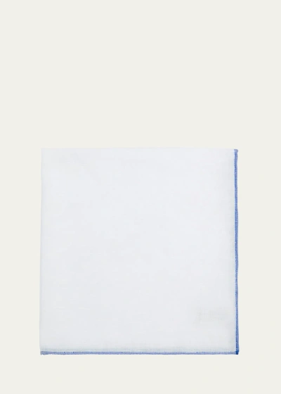 Simonnot Godard Men's Cotton-linen Pocket Square In White Blue