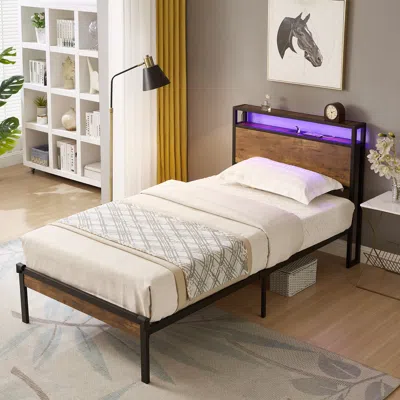 Simplie Fun Twin Size Metal Platform Bed Frame In Neutral