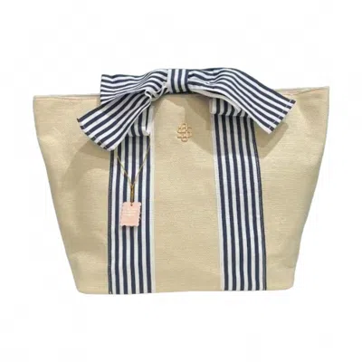 Simply Southern Women's Striped Bow Cream Handbag In Navy In Blue