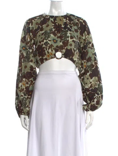 Pre-owned Sir Floral Print Crew Neck Crop Top In Neutrals