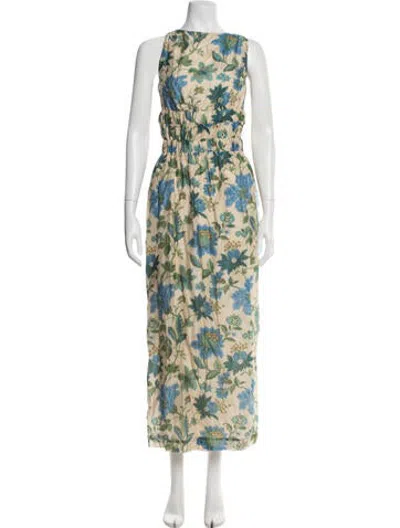 Pre-owned Sir Floral Print Long Dress In Blue/neutrals