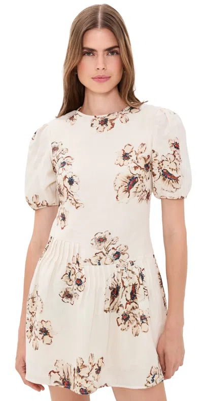 Sir Freja Puff Sleeve Linen Mini Dress Rosetta In White