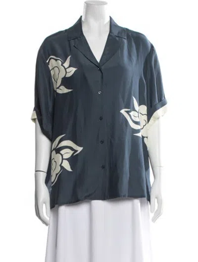 Pre-owned Sir Silk Floral Print Button-up Top In Blue