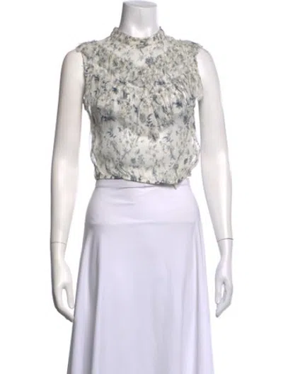 Pre-owned Sir Silk Floral Print Top In White