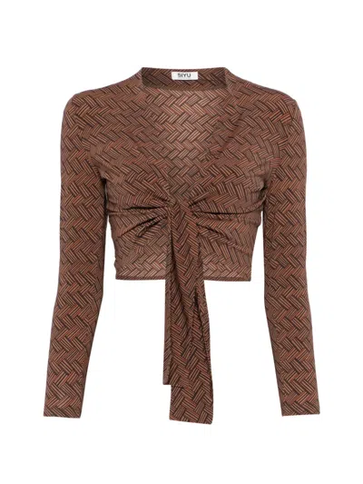 Siyu Geometric-pattern Tie-front Blouse In Brown