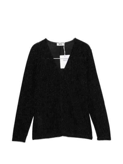 Siyu V-neck Long-sleeve T-shirt In Black