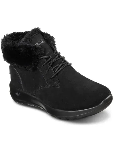 Skechers On The Go Joy Womens Suede Faux Fur Winter Boots In Black