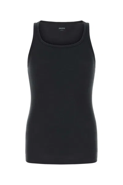 Skims Charcoal Stretch Cotton Tank Tops Set In Black