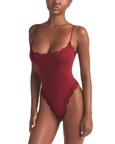 Skims Fits Everybody Lace Cami Thong Bodysuit In Merlot