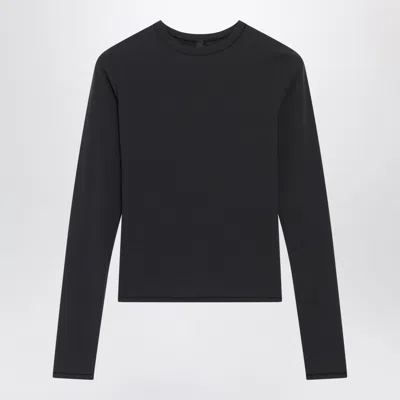 Skims Long-sleeve Mini Crew-neck T-shirt In Stretch Fabric In Black